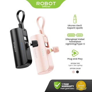ROBOT Powerbank Mini Fast Charging 4500mAh With Port and Cable Type C Lightning Stand Function Power bank Travel Size RP-051C/L Original - Garansi 1 Tahun