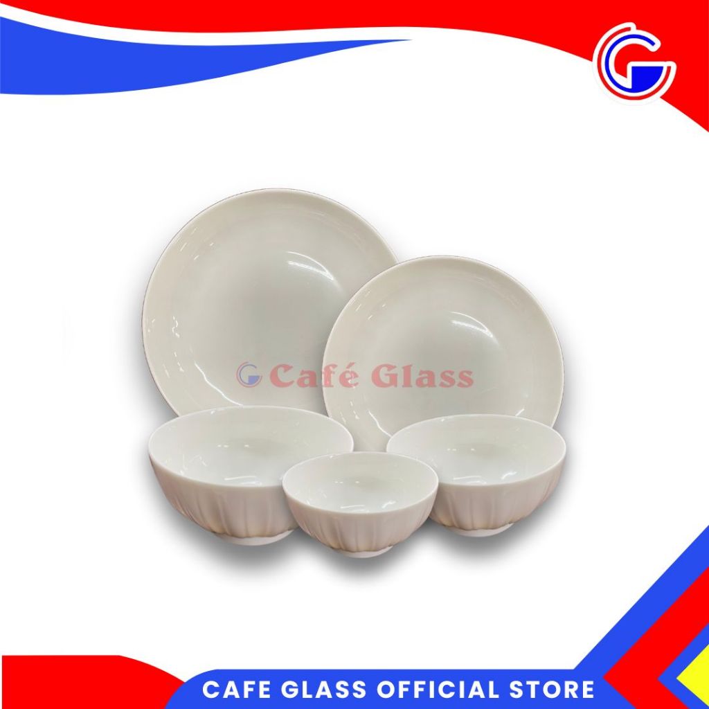 Mangkok Keramik Set Putih Polos Emboss Pumpkin Motif - Mangkok Classic Dinner Set Hokita