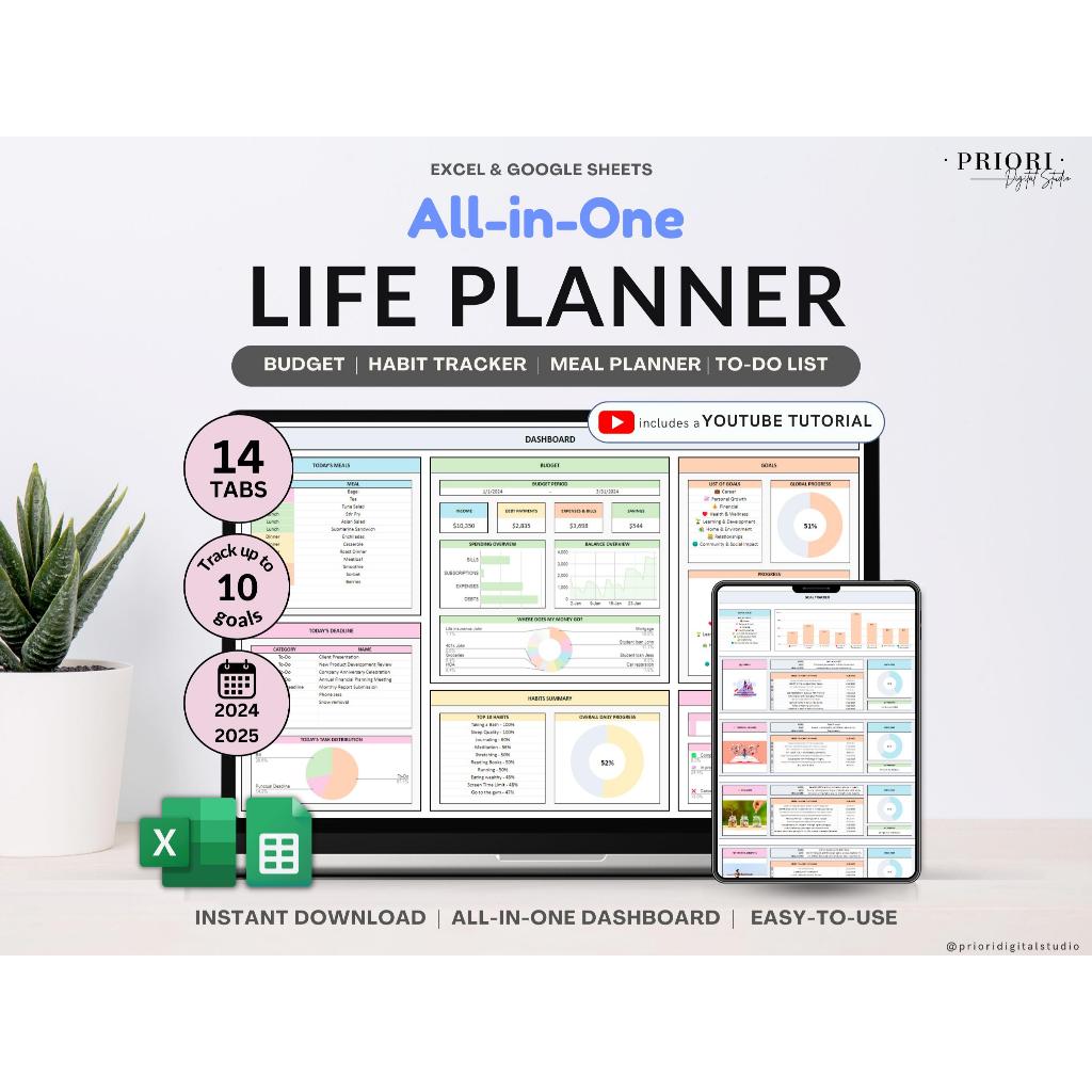 Jual Komplit 10 in 1 Life Planner Googles Sheets Planner Digital