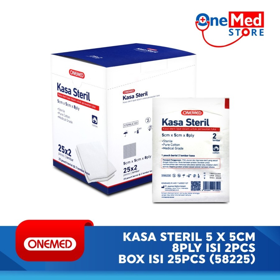 Jual ONEMED Kasa Steril 5 x 5 cm 8 ply Isi 2 Lembar Box isi 25 Pouch ...