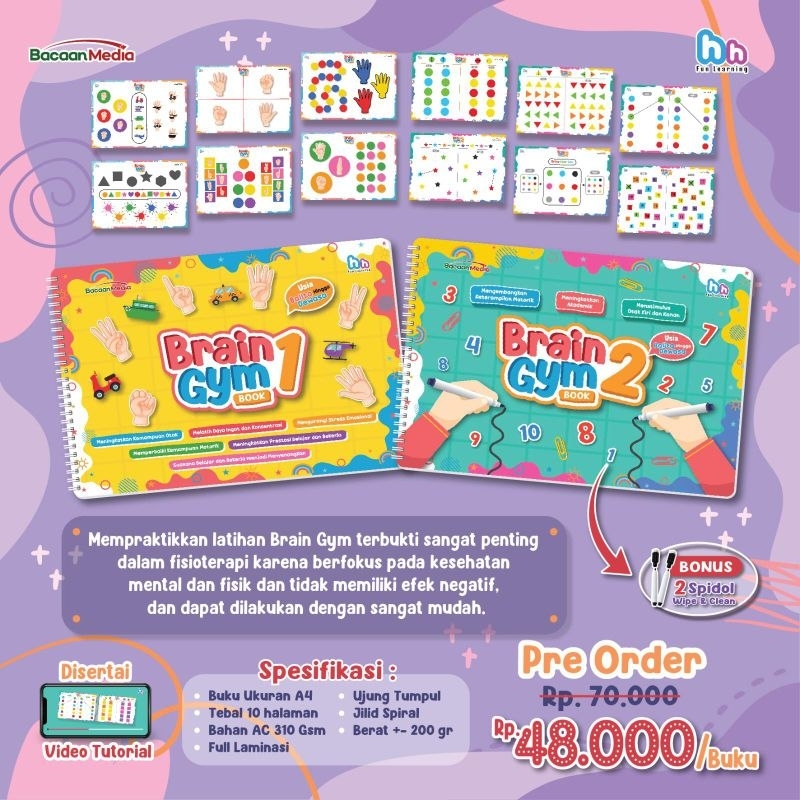 Jual BRAIN GYM BOOK 1 & 2 dan coding belajar membaca menulis mendengar ...