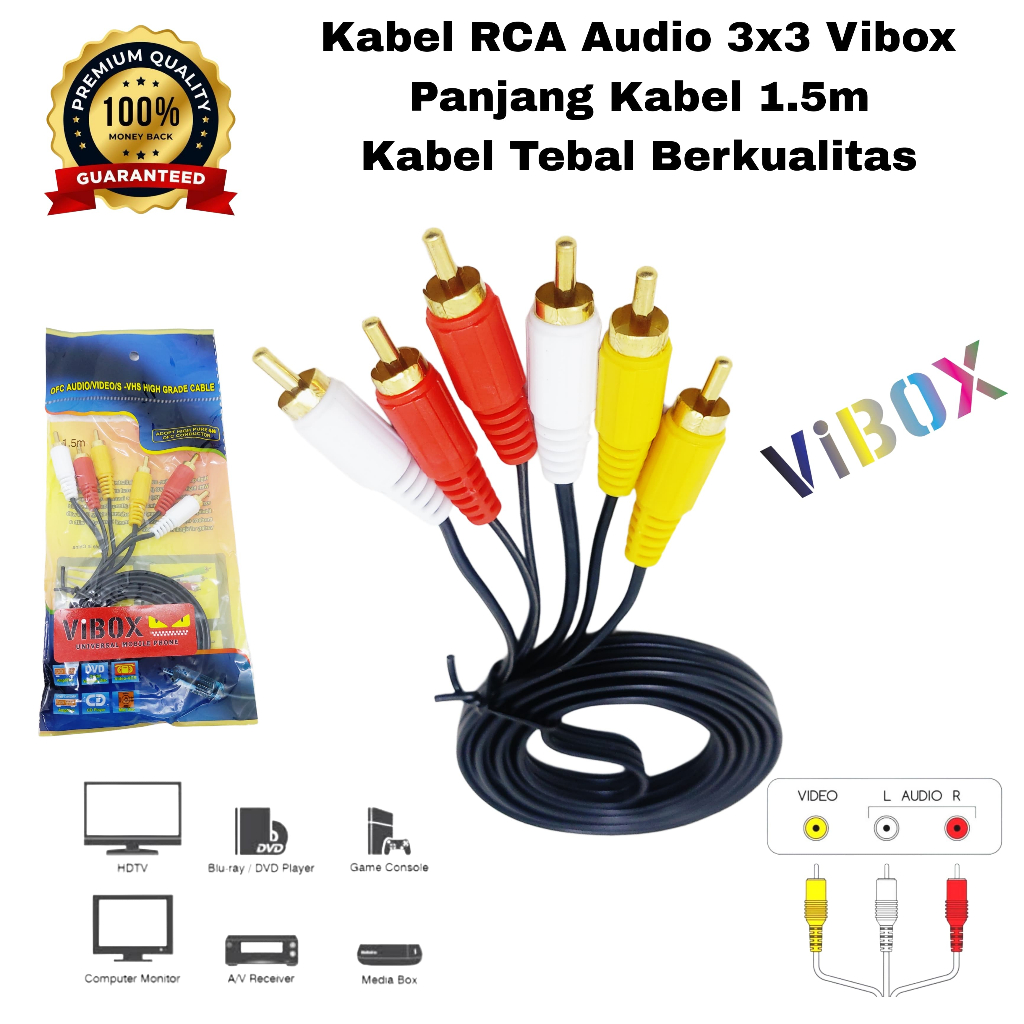 Jual Vibox Kabel 3x3 Rca To 3Rca 1.5meter - Rca Av Video / Kabel 3 Rca ...
