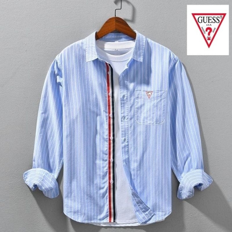 Jual kemeja lengan panjang guess's salur premium list kancing//kemeja ...