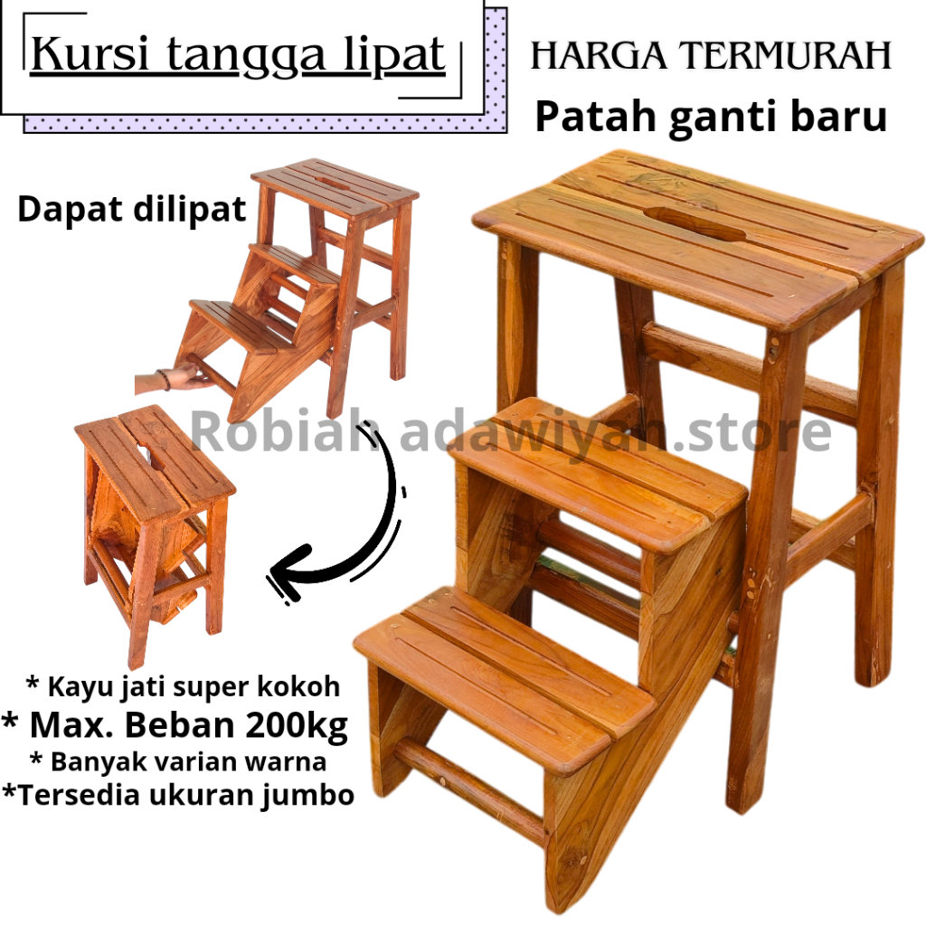 Jual Kursi Tangga Lipat Kayu 3 Pijakan Kursi Lipat Tangga dari Kayu ...