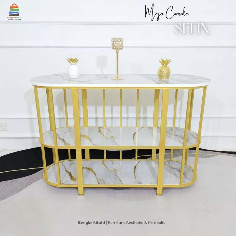 Meja Console Aesthetic Meja Hias Minimalis - MEJA SELIN - 120cm Besi Holo Cat Duco Mewah