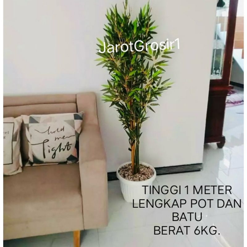 BAMBU KUNING ARTIFICIAL VAS PLASTIK TINGGI 1 METER // HIASAN RUANGAN