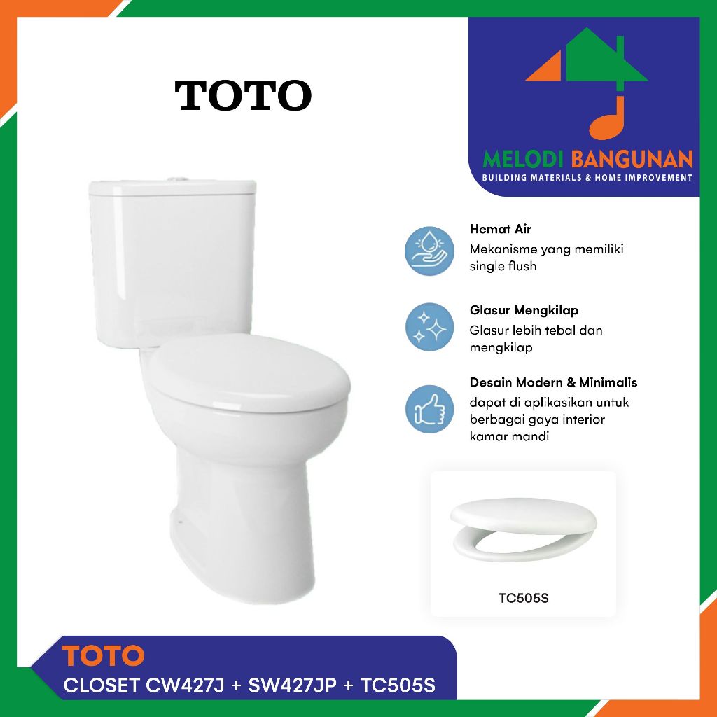 Toto - Closet + Kloset + Toilet Duduk Cw427J Sw427Jp + Cw 427 J Sw Jp Tc505S