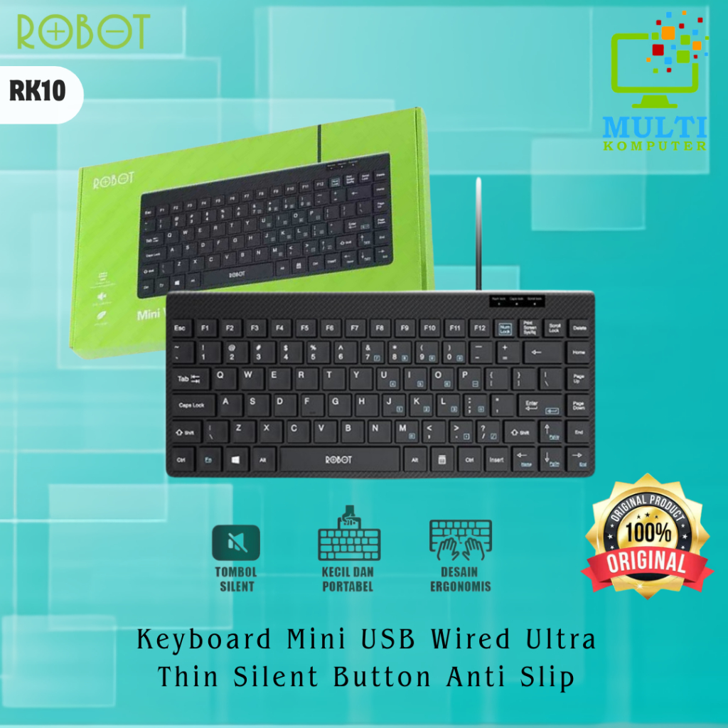 Jual Keyboard Robot RK10 Mini USB Wired Ultra Thin Silent Button Anti ...