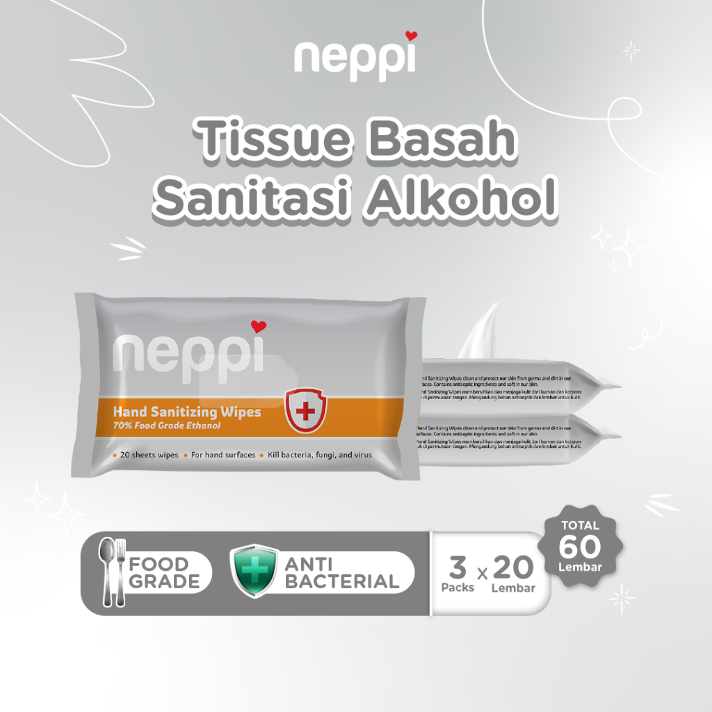 Jual (3 Pcs x 20 Lembar) Neppi Hand Sanitizing Wipes 20s - Tisu Alkohol ...
