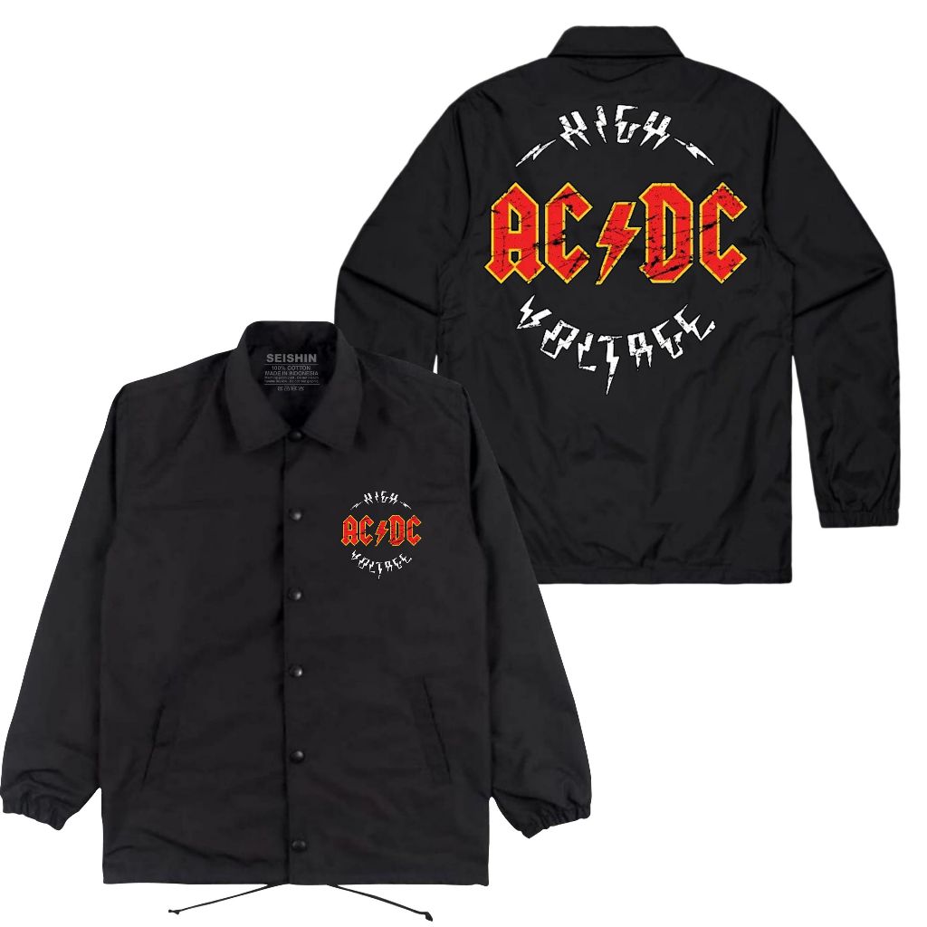 Jual Seishin Jaket Coach Acdc logo high voltage black jacket | Shopee ...