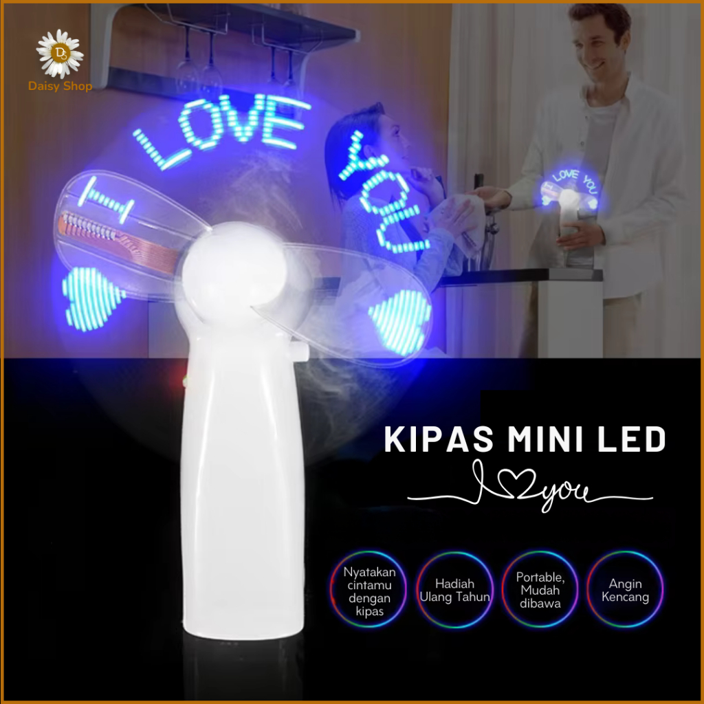 Jual (DS) Kipas Genggam Mini Lampu LED I Love You Portabel / Kipas Mini ...