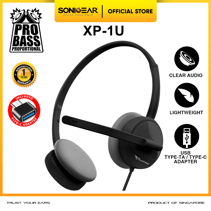 Headset Microphone SonicGear Xenon 1U Headphone Office Sekolah Gaming | Portable Light Weight