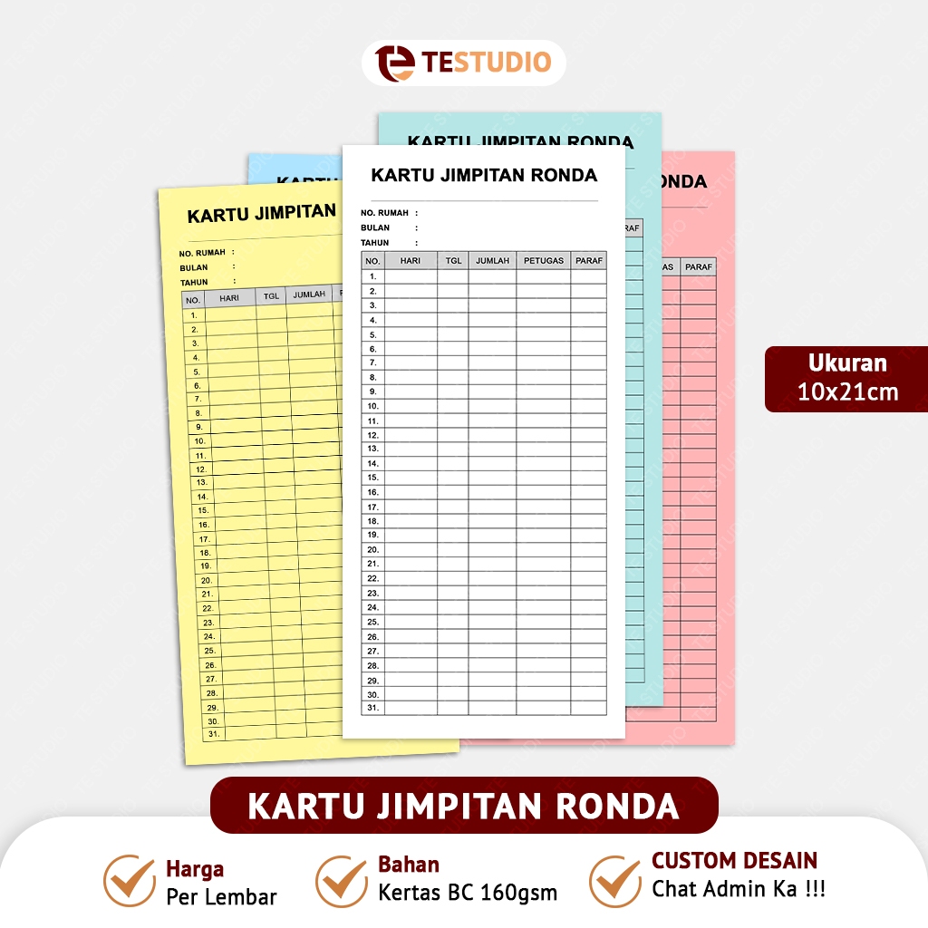 Jual TeStudio - Kartu Jimpitan Ronda / Kartu Iuran Warga / Kartu Ronda ...