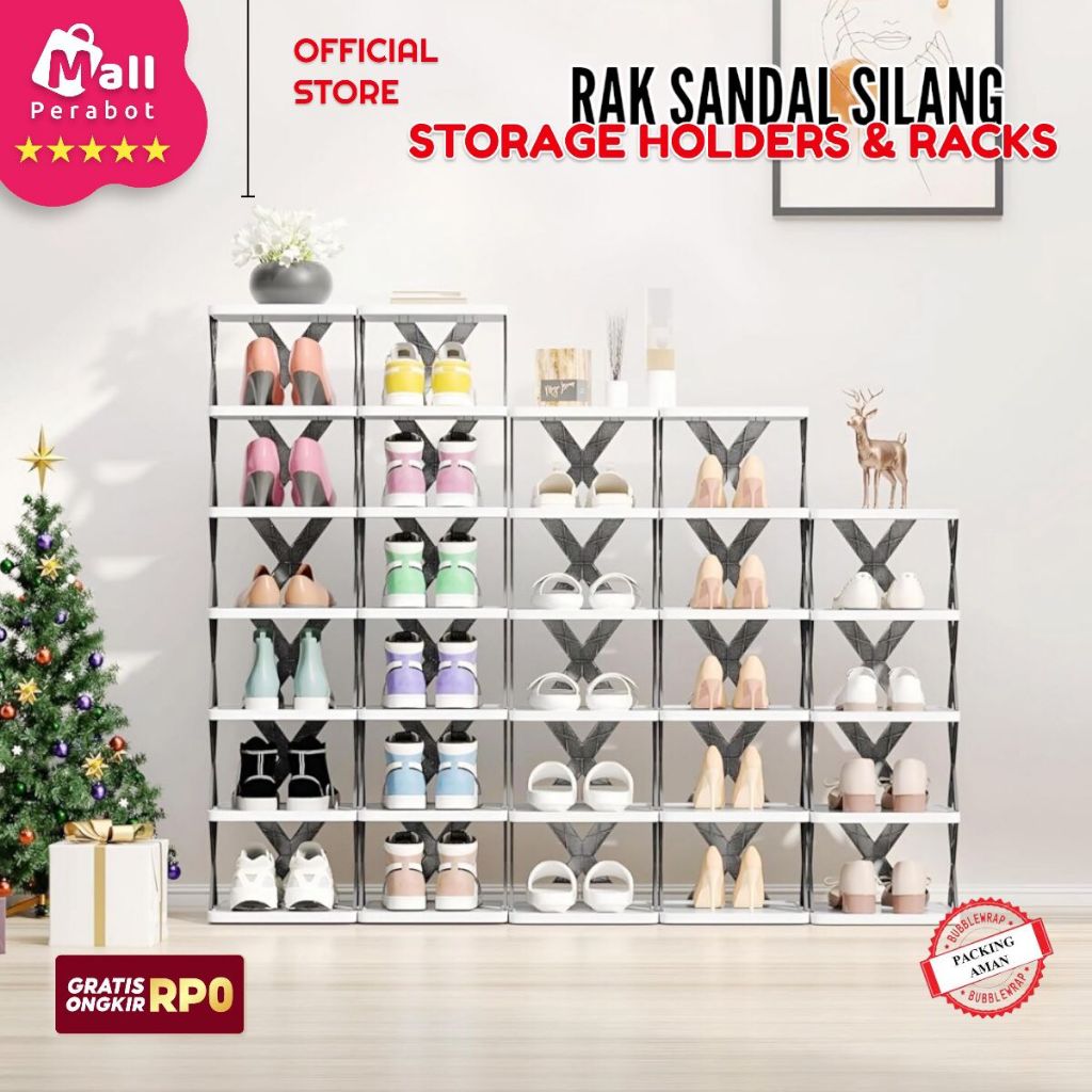 Jual Mall Perabot | Rak Sandal Hitam Serbaguna Model Silang Susun ...