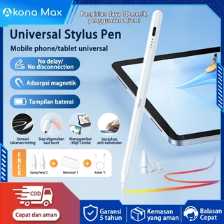 Akona Stylus Pen Universal For Android ipad Redmi Pad Se Samsung Tablet Hp Sentuhan Anti-Kecelakaan / Sensitivitas Tekanan Kemiringan / Adsorpsi Magnetik / Lampu Indikator Baterai（Ujung Pena Gratis 2Pcs）