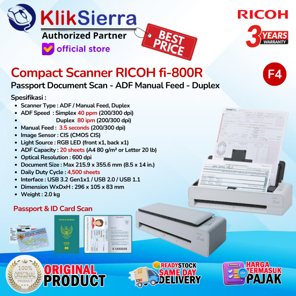 Jual Fujitsu Image Scanner Fi-800R ADF Duplex Ricoh FI800R Garansi ...