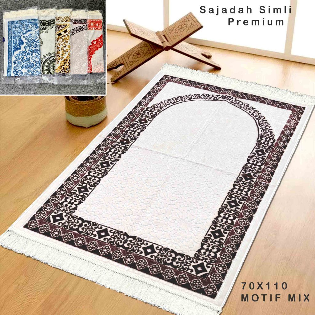 Sajadah Dewasa Terbaru Simli White Premium Rumbai Putih Ukuran 70*110 cm Cocok Untuk Seserahan, Oleh-oleh Haji dan Umroh