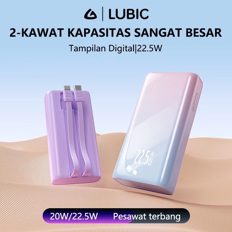 LUBIC PowerBank Mini 10000mAh 22.5W Fast Charging Cable Type-C / Lightning i15 i16 Samsung Android