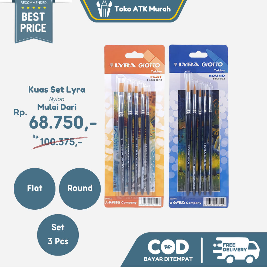 Jual Kuas Lyra Brush Set Round ( # 00,2,4,6,8 ) / Flat ( # 4,6,8,10,12 ...