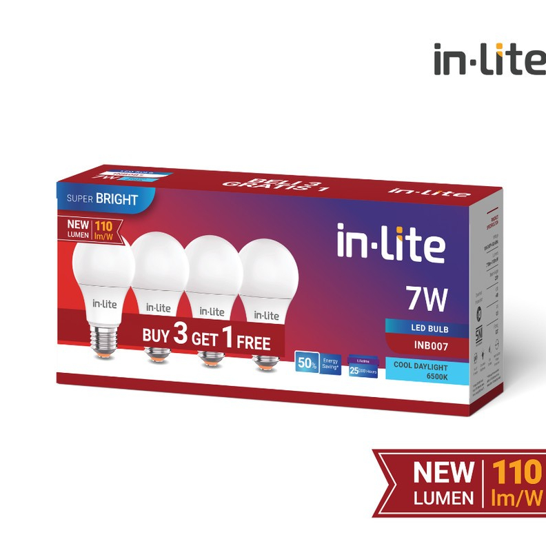 Jual Inlite LED Bulb lampu bohlam Paket 7 Watt 7Watt Beli 3 Gratis 1 ...