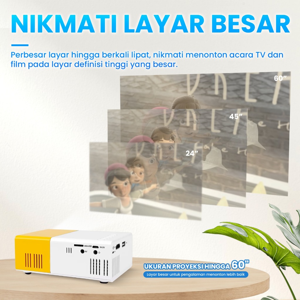 Jual Proyektor LED MIni Dinding Proyektor Tahan Cahaya Layar Dinding ...
