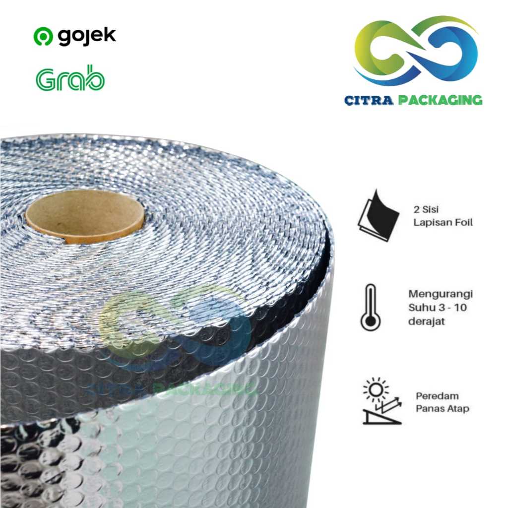 PLASTIK BUBBLE ALUMUNIUM FOIL ANTI PANAS UNTUK ATAP / GENTENG ROLL 120 X 25M