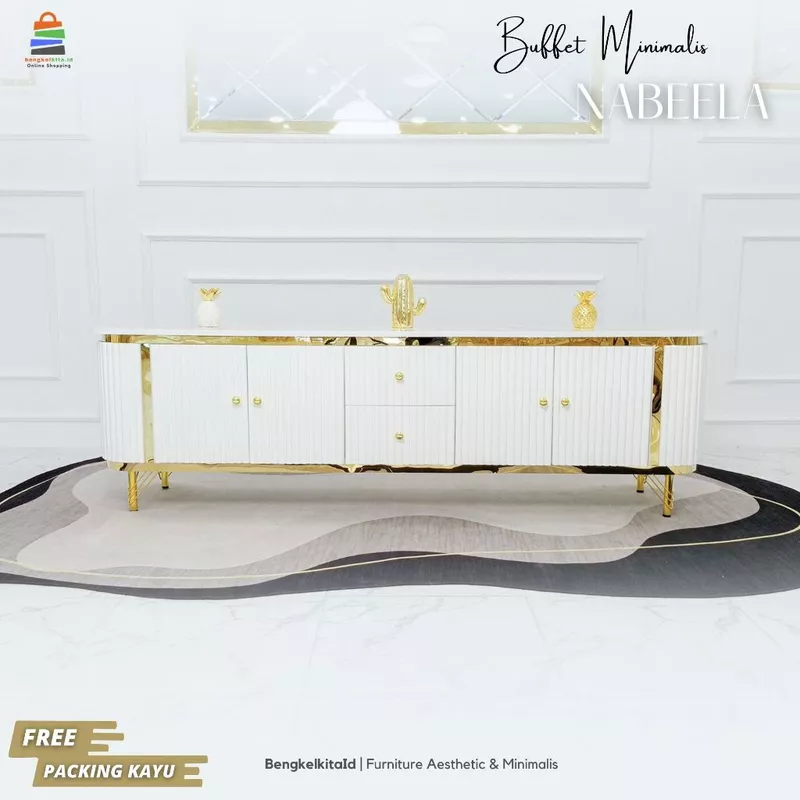 Nabeela Meja TV Minimalis Modern Rak TV Lemari TV Bufet TV Minimalis Buffet Oval Credenza Aesthetic