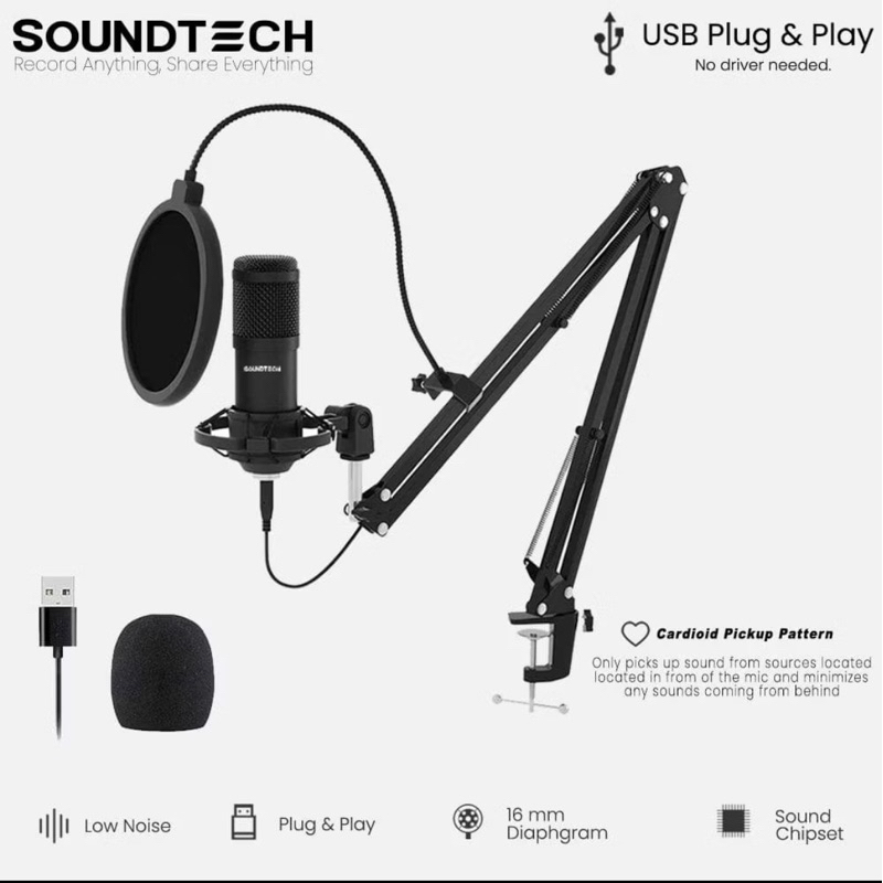 Jual SOUNDTECH USB Condenser Microphone Boom Arm for PC Recording ...