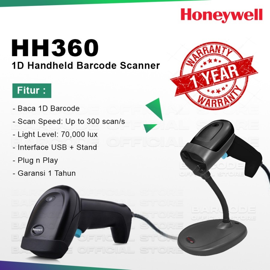 Jual Honeywell HH360 Barcode Scanner 1D Scan GS1 DataBar 1 Dimensi HH ...