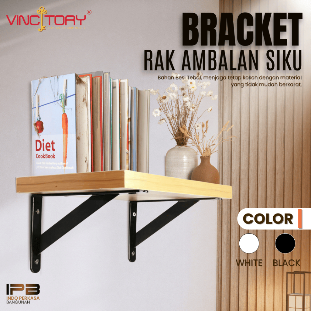 Jual VINCITORY Bracket Siku Ambalan Besi Siku Rak Dinding Tempel Hitam ...