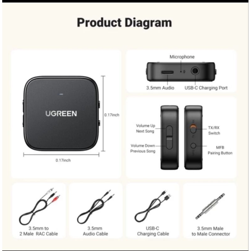 Jual Ugreen Bluetooth Reciever Transmitter 35223 RX TX CM667 Audio RCA ...