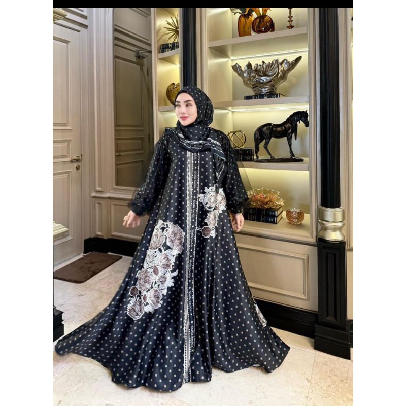 Jual Oneset dress monogram SS Hitam lengan tile mewah | Shopee Indonesia