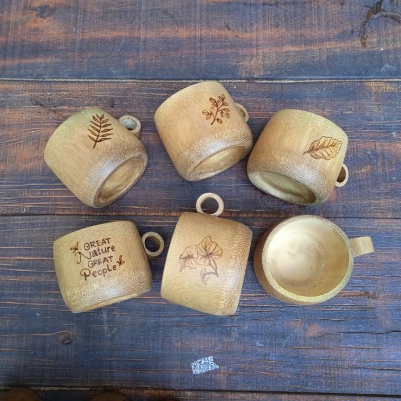 6 cangkir bamb polos  gelas bambu kerajinan tangan alami,mug,cup bambu terlaris