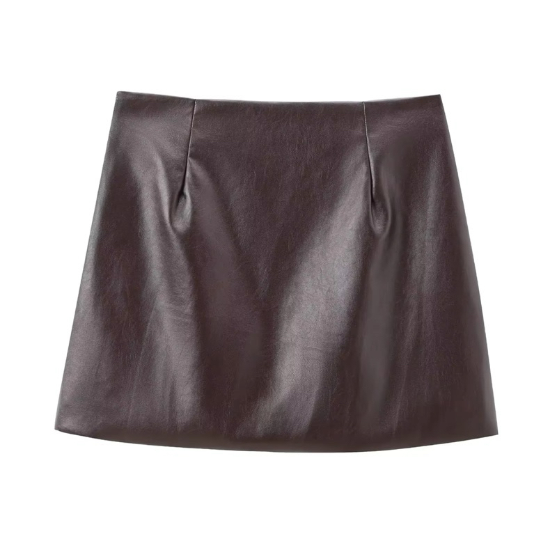 Jual Rok Kulit Wanita Mini Coklat Antik Pinggang Tinggi Pendek A Line ...