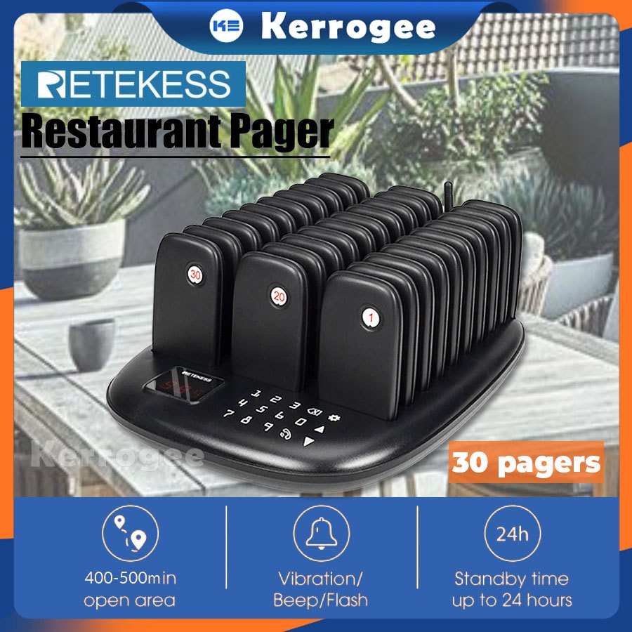 (Retekess ORI&1-30)Retekess Wireless Calling Waiting System Tunggu Antrian Bel Restaurant Mesin Antrian 30 Pager Dengan Getaran kerrg