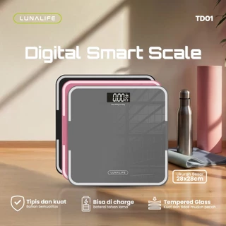 LUNALIFE Timbangan Badan Digital 28cm With USB Charging Anti Pecah With LCD GARANSI 3 TAHUN Official