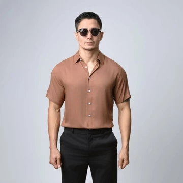 VENGOZ Kemeja Pria Pendek Slim Fit Viscose Red Wine SS