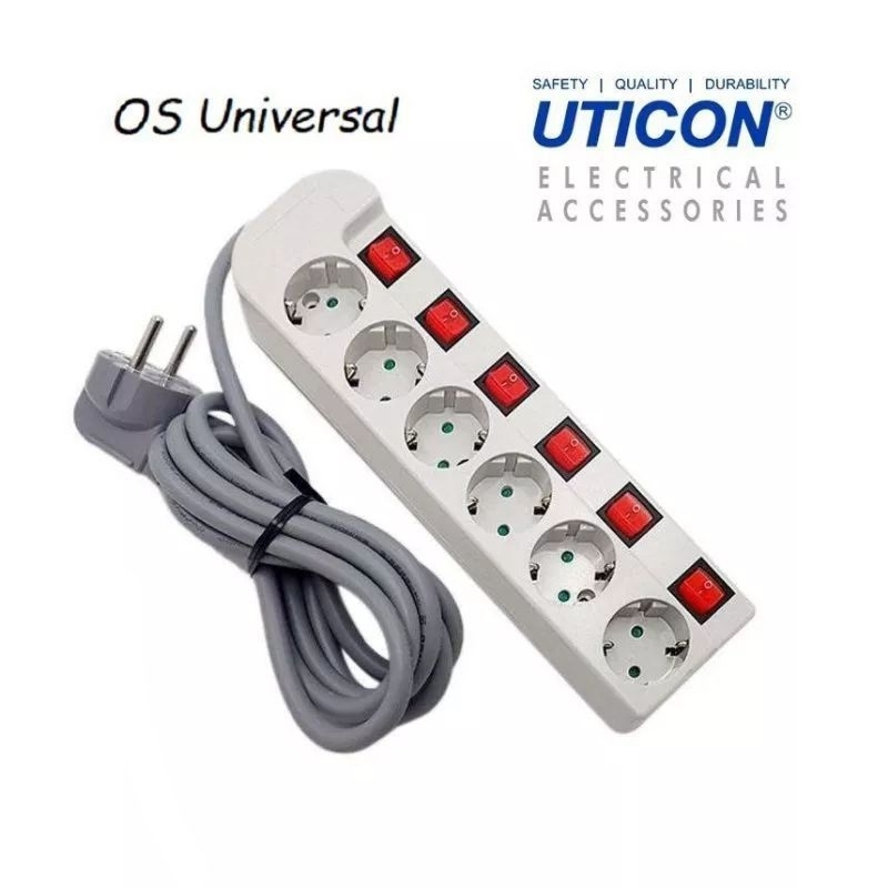 Jual Uticon ST1682SW Stop Kontak Arde Saklar 6 Socket Kabel 1.5Meter ...