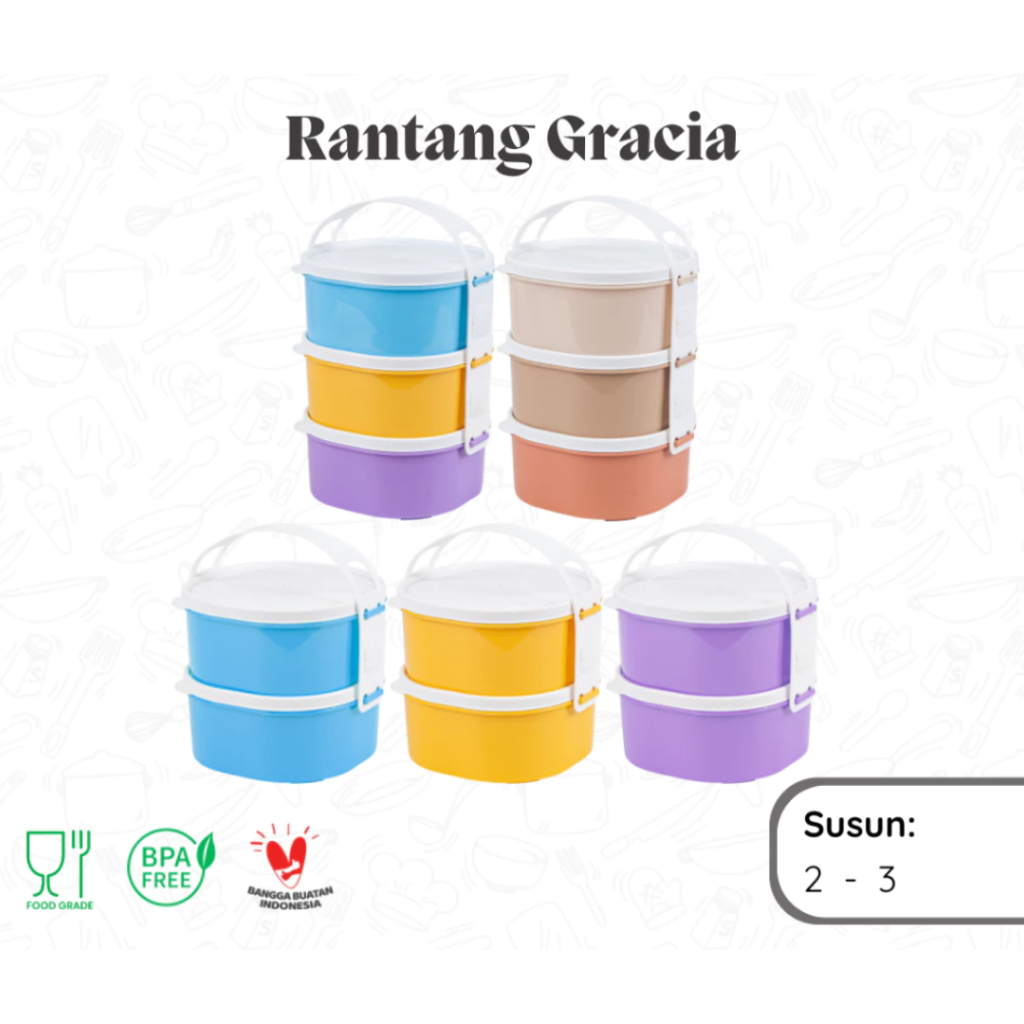 Jual Rantang 3 Susun Gracia Rantang Rainbow Plastik Tebal / Rantang 2 ...