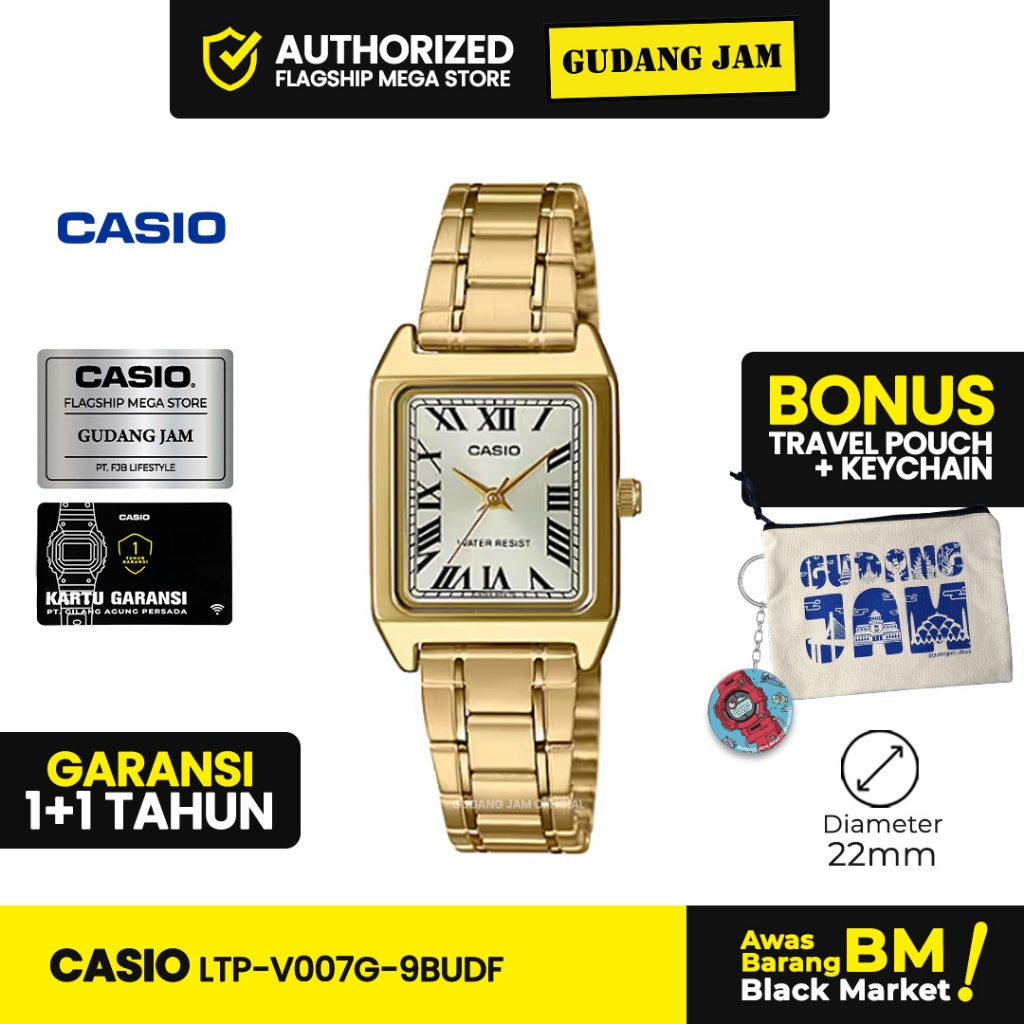 Jam Tangan Casio Wanita LTP-V007G-9BUDF Tank Stainless Steel