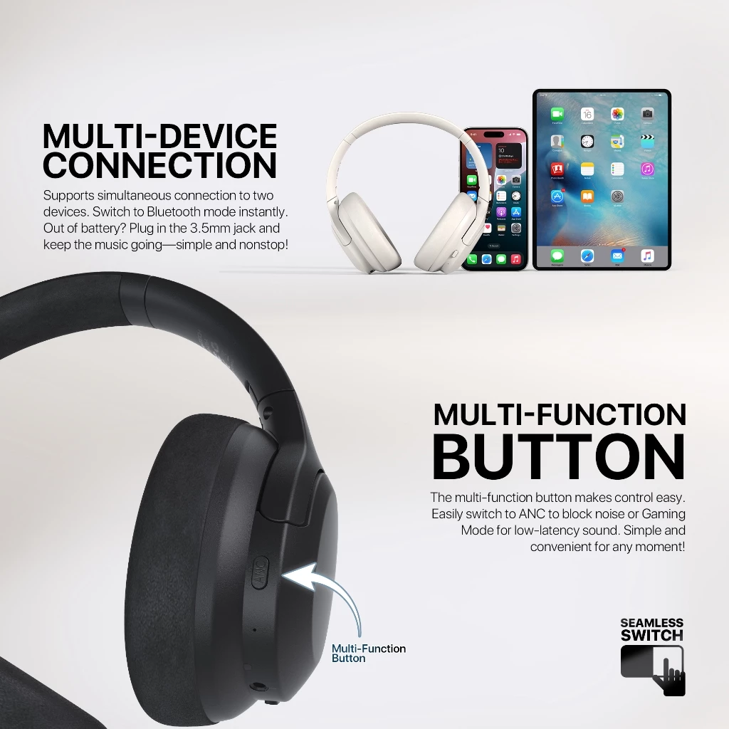 Fantech GO Headphone ANC Wireless Bluetooth 5.3 with Noise-Cancellation Headset GO VIBE WHO5A