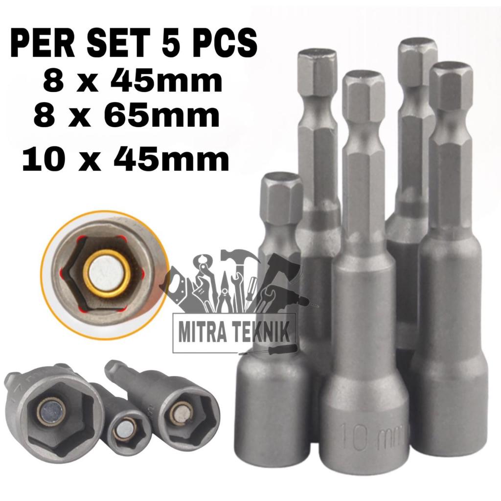 Jual Per set 5 Pcs Mata Roofing Mata Bor Sock Roofing Magnet 8mm 10mm ...