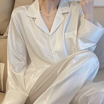 Baju Tidur Piyama Satin Premium Setelan Wanita Cardigan Lengan Panjang Polos Korean Style
