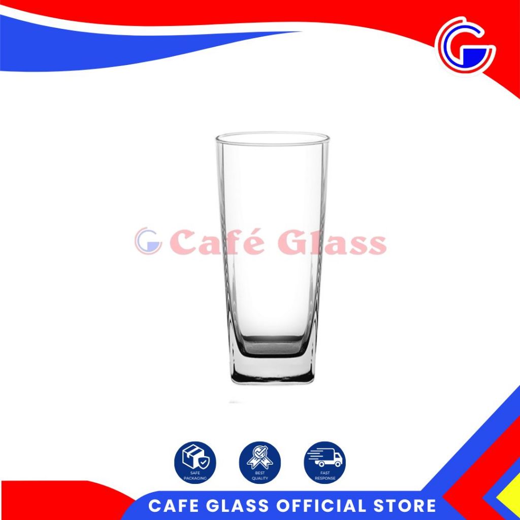 Gelas Kaca Ocean Tinggi Bening 405Ml - Gelas Minum Hotel Resto Kotak - Jus, Kopi / Plaza Long Drink