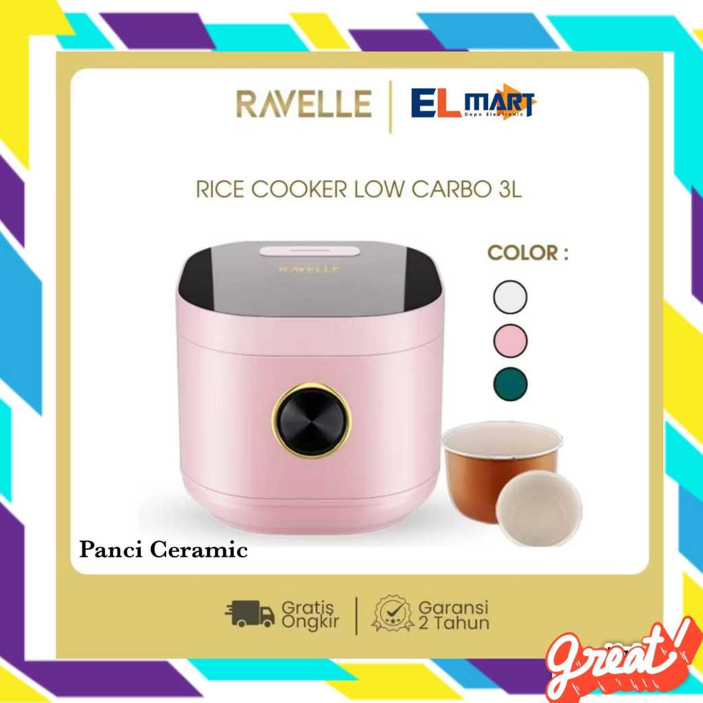 Jual Ravelle Rice Cooker Low Carbo Ceramic 3 Liter 3L RCR-3LS Magic Com ...