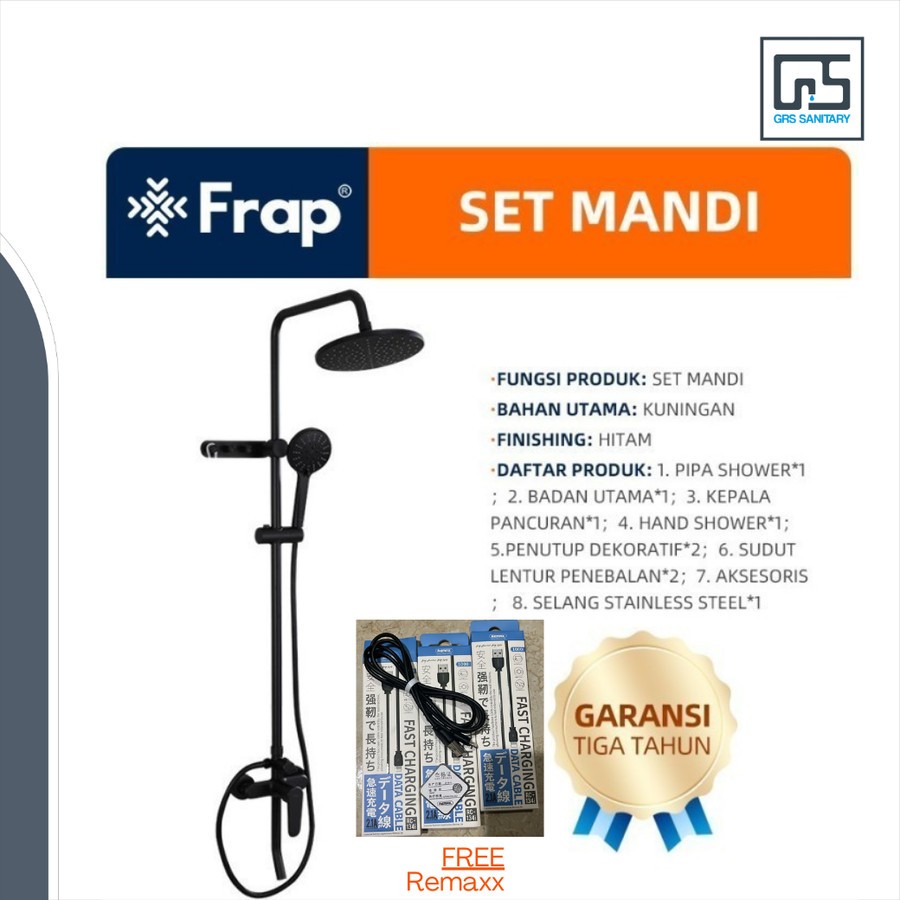 Jual FRAP IF2408-6 Shower Mixer With Rainshower Black | Shopee Indonesia