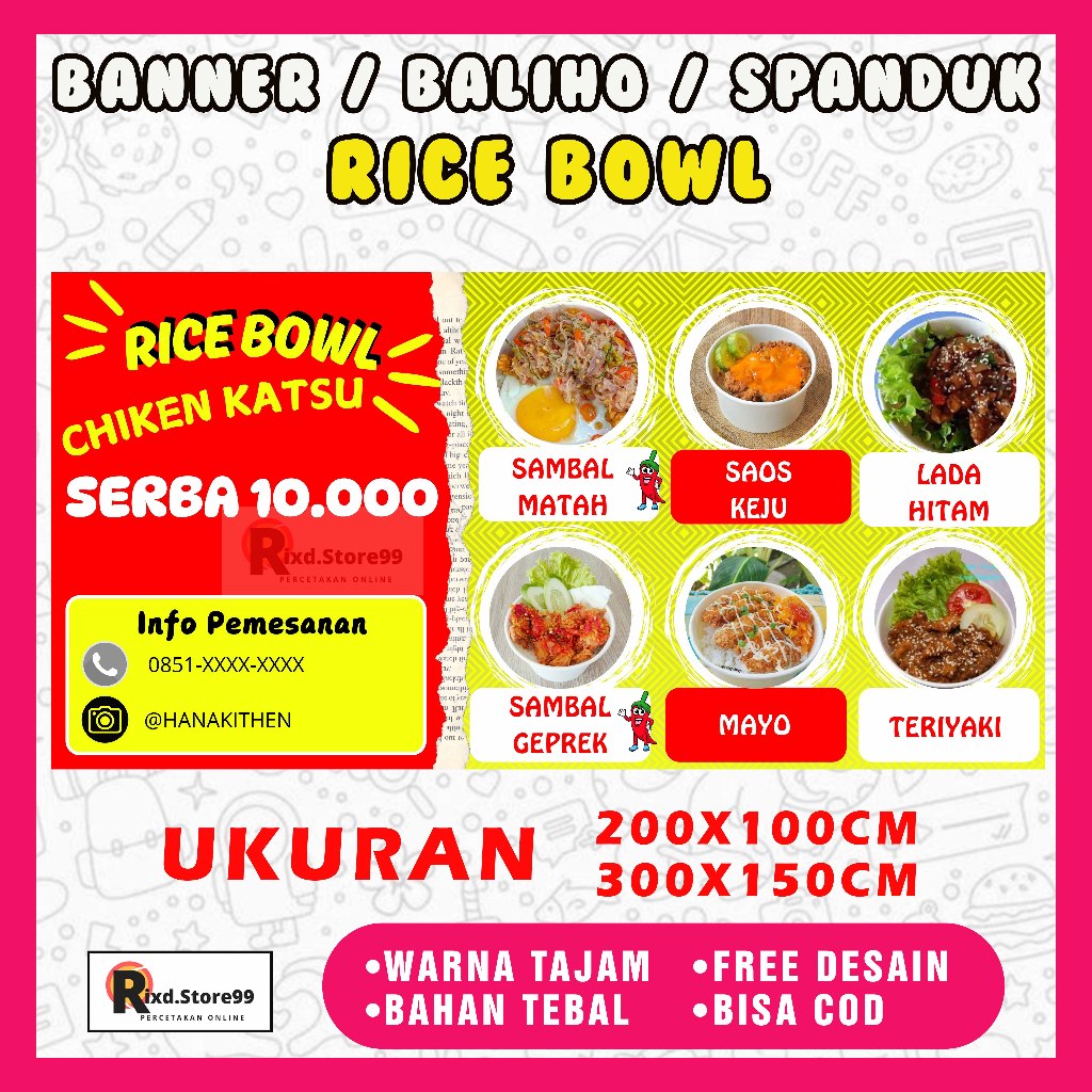 Jual SPANDUK RICE BOWL 10K BANNER NASI BENTO MURAH | Shopee Indonesia