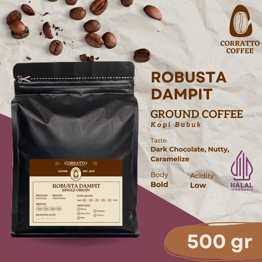 Jual Bubuk Kopi Java Robusta Dampit 500 gram Corratto Coffee | Shopee ...
