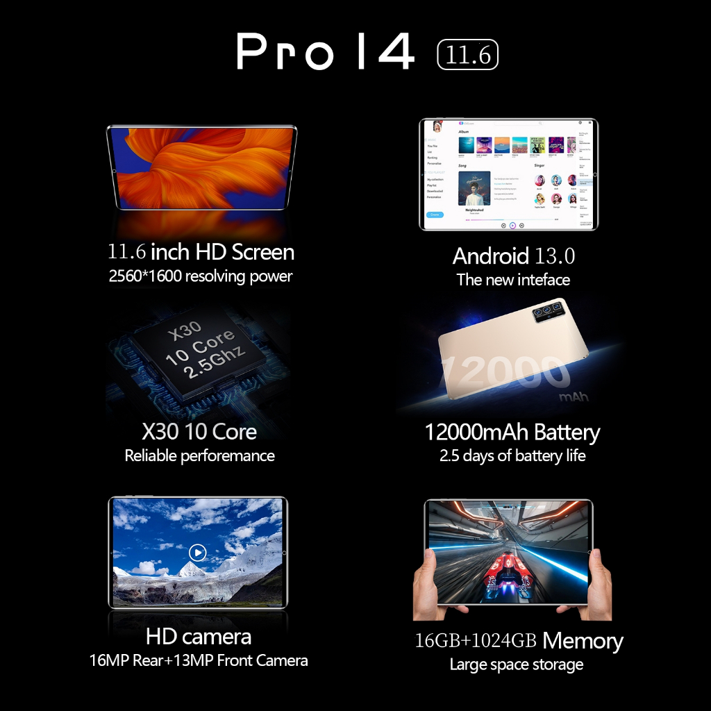 Jual 【COD】Tablet Murah Baru 11.6inch TabPro14 16+1024GB Android tablet ...
