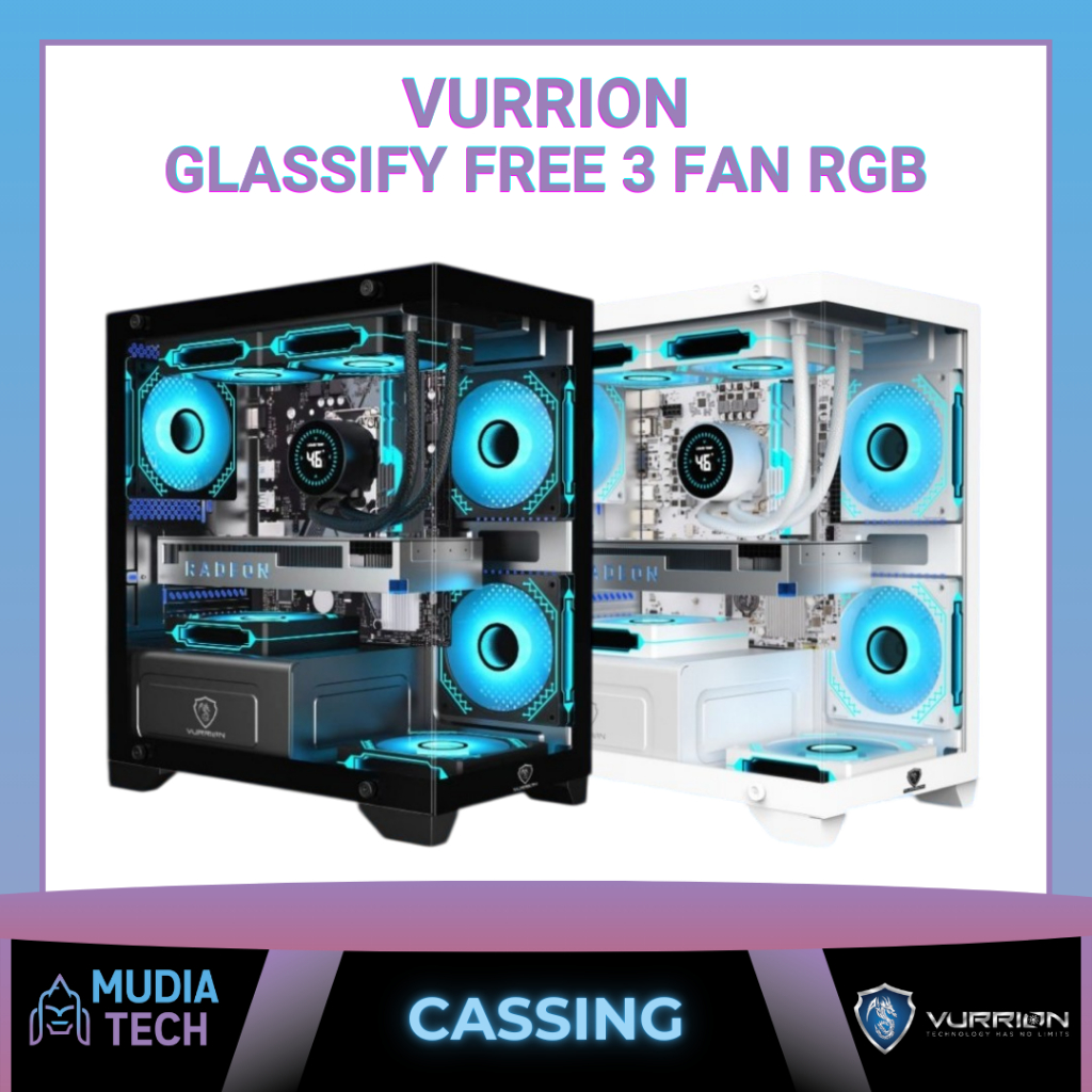Jual CASING GAMING VURRION GLASSIFY FREE 3 FAN RGB | Desain Kaca ...